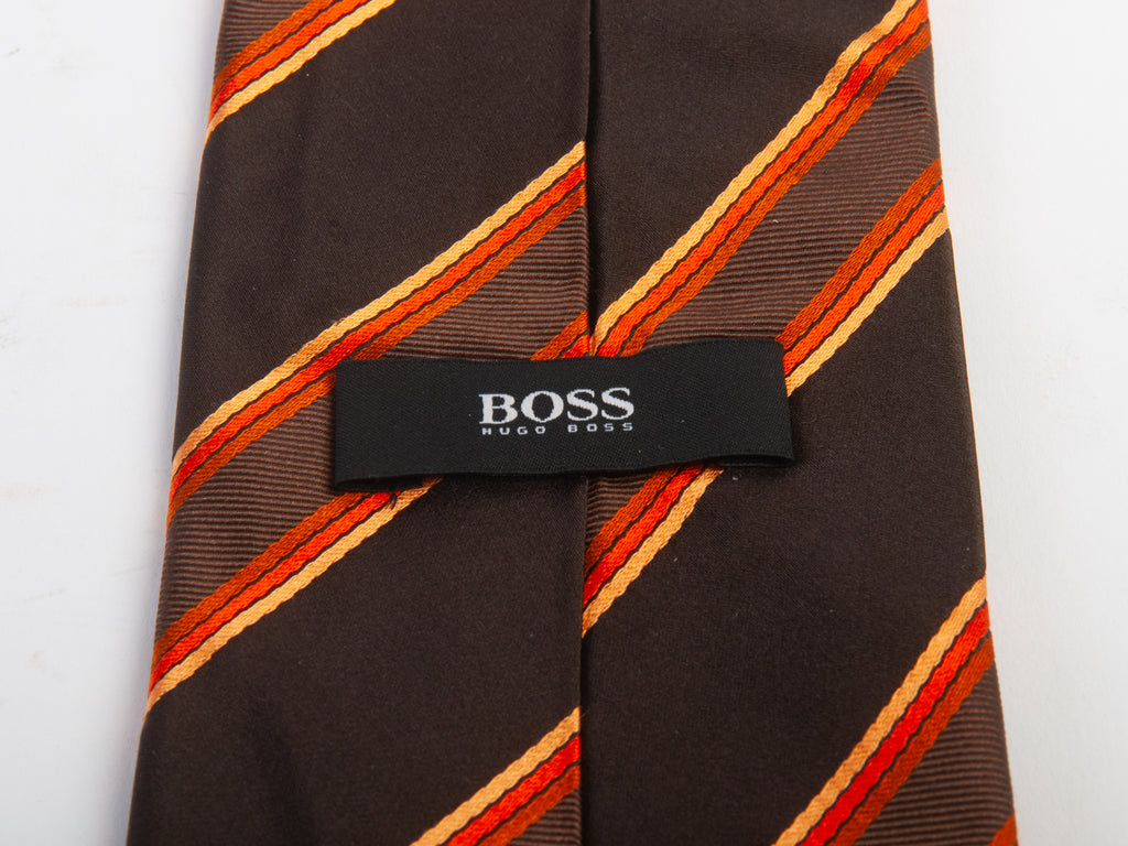 Hugo Boss Brown Striped Silk Tie