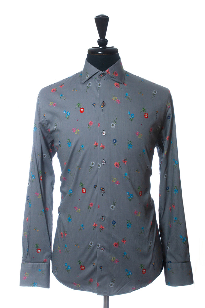 Robert Graham Grey Floral Print Shirt