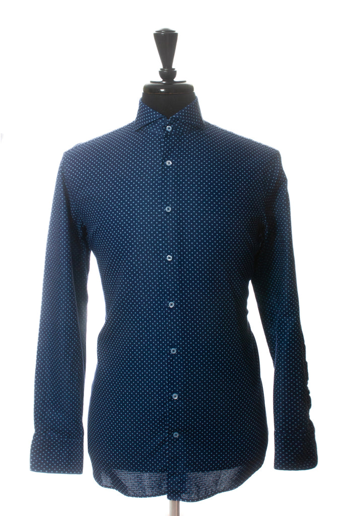 Stenstroms Blue Dot Print Fitted Body Dress Shirt