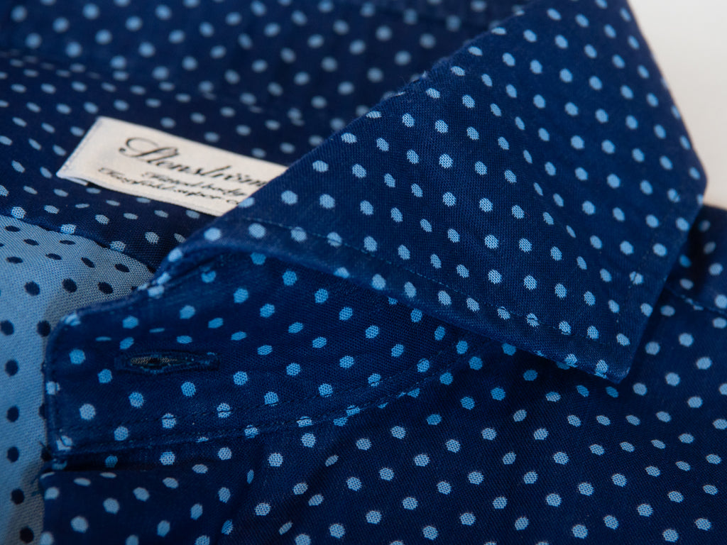 Stenstroms Blue Dot Print Fitted Body Dress Shirt