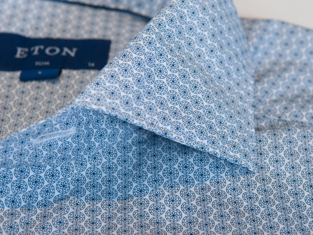 Eton Blue Dot Medallion Slim Fit Poplin Shirt