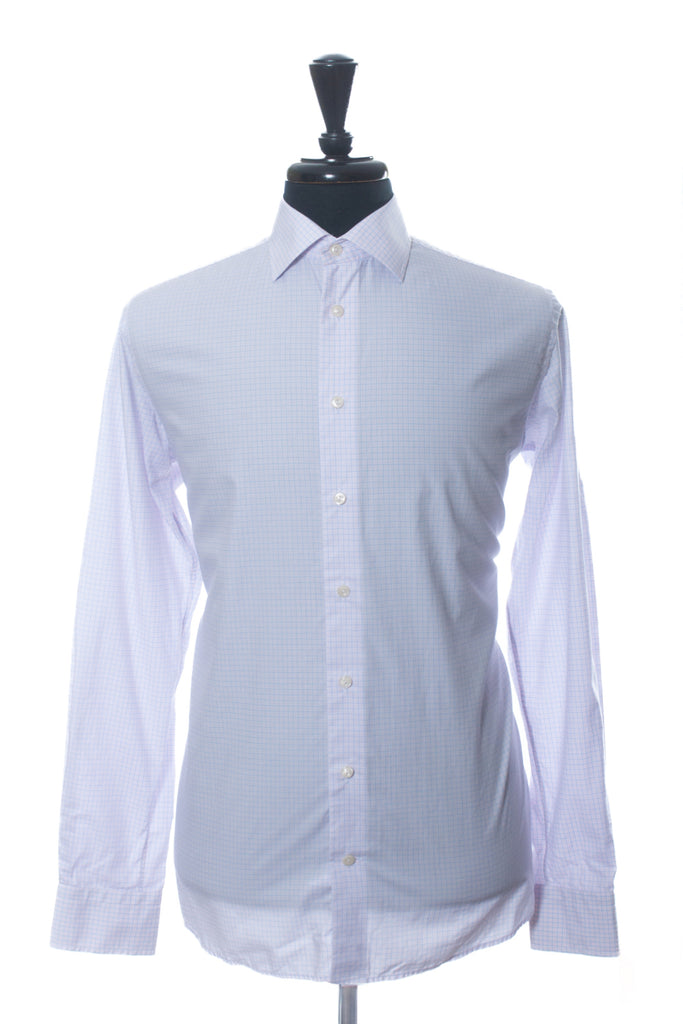 Eton Blue on Pink Graph Check Contemporary Fit Shirt