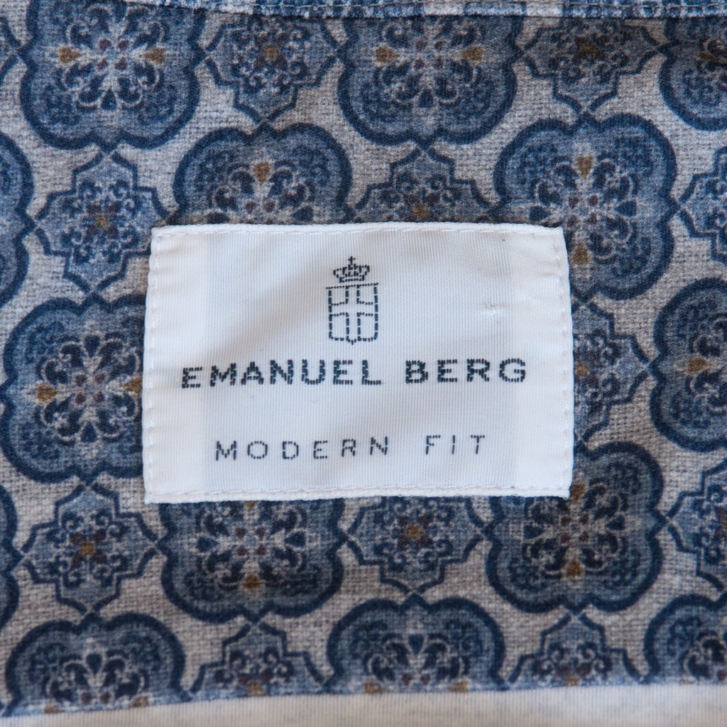 Emanuel Berg Slate Blue Geometric Print Jersey Modern Fit Shirt