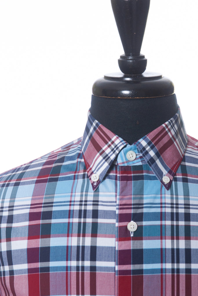 Ermenegildo Zegna Blue and Burgundy Check Button Down Shirt