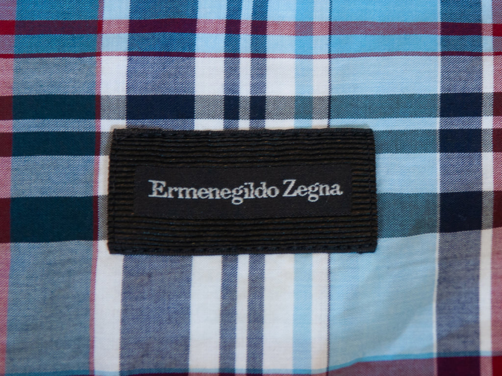 Ermenegildo Zegna Blue and Burgundy Check Button Down Shirt