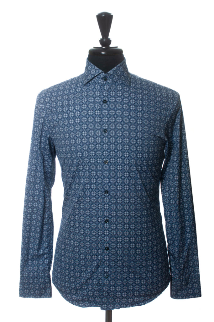 Stenstroms Blue Geometric Print Slimline Dress Shirt