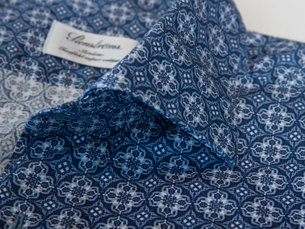 Stenstroms Blue Geometric Print Slimline Dress Shirt