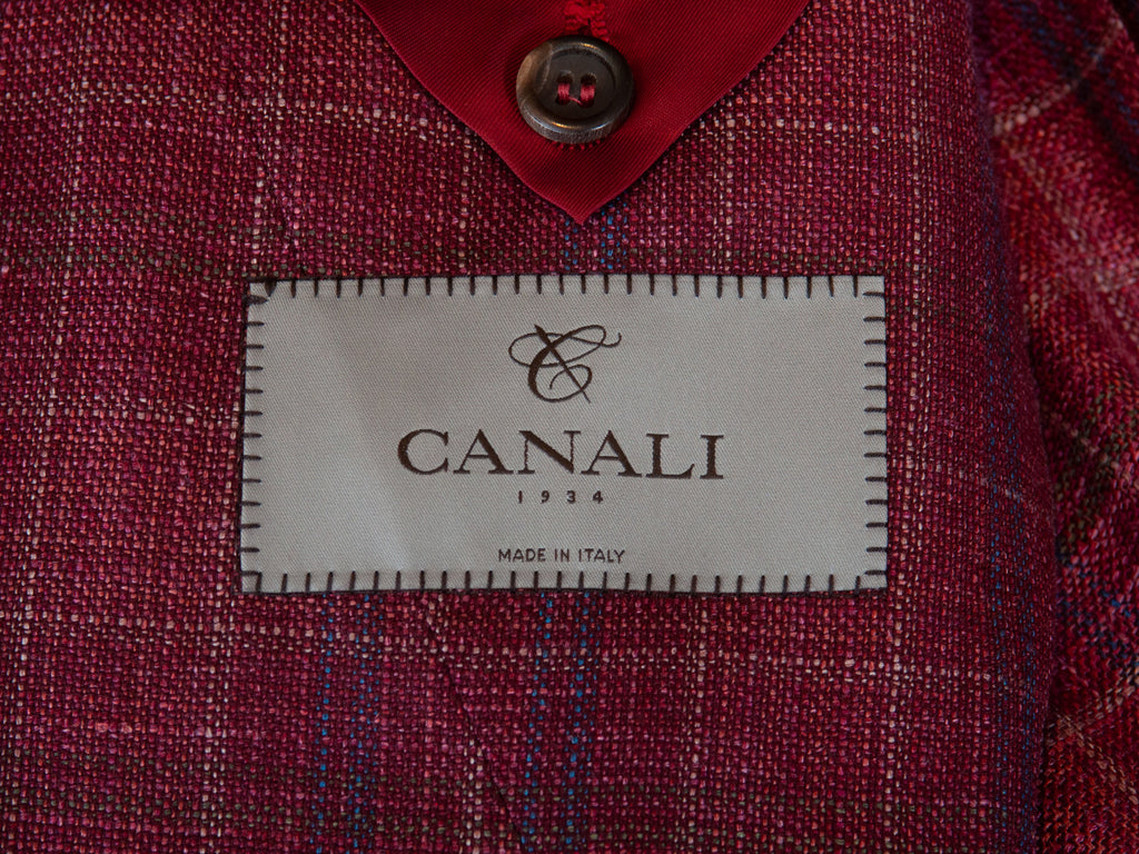 Canali 1934 Burgundy Check Silk Linen Blazer