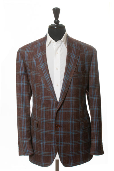 TailoRED Harry Rosen Brown Check Silk Linen Blazer