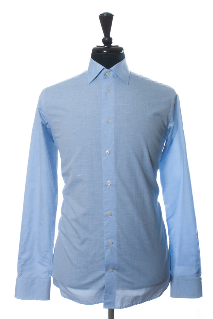 Eton Blue Linen Blend Slub Weave Poplin Contemporary Fit Shirt