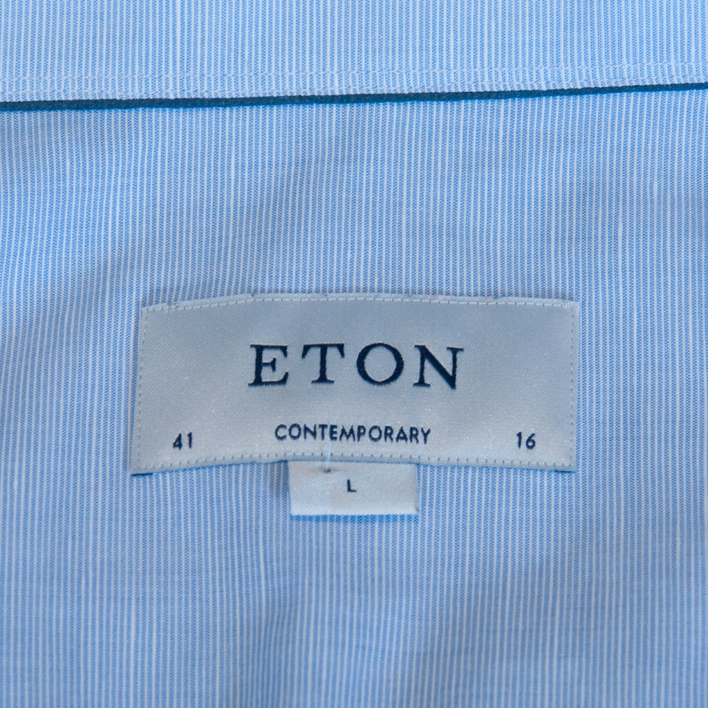 Eton Blue Linen Blend Slub Weave Poplin Contemporary Fit Shirt