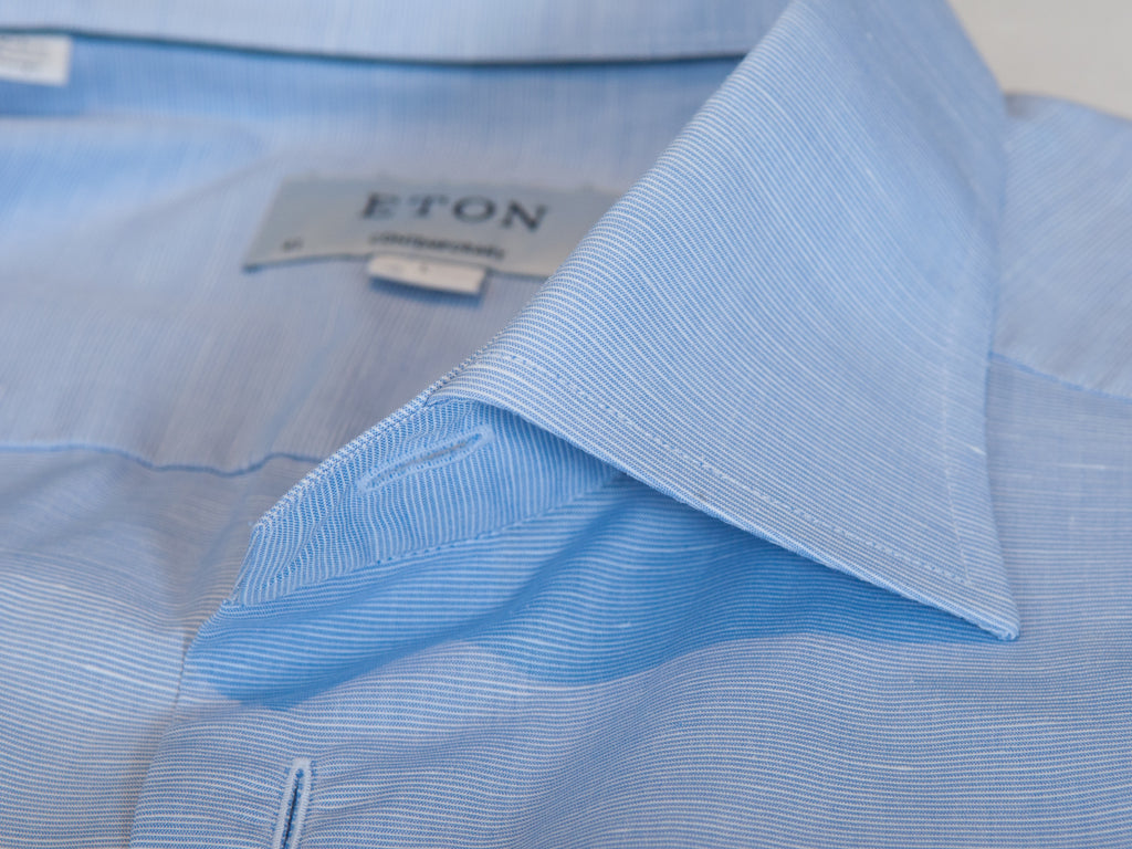 Eton Blue Linen Blend Slub Weave Poplin Contemporary Fit Shirt