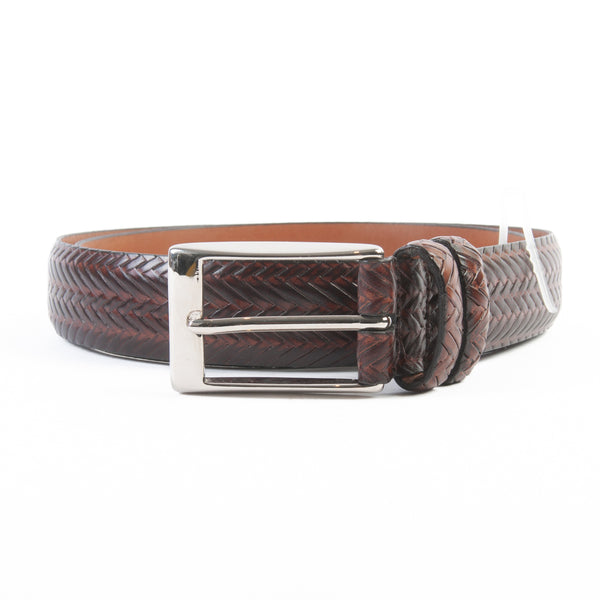 Allen Edmonds Brown Herringbone Embossed Italian Calfskin Belt