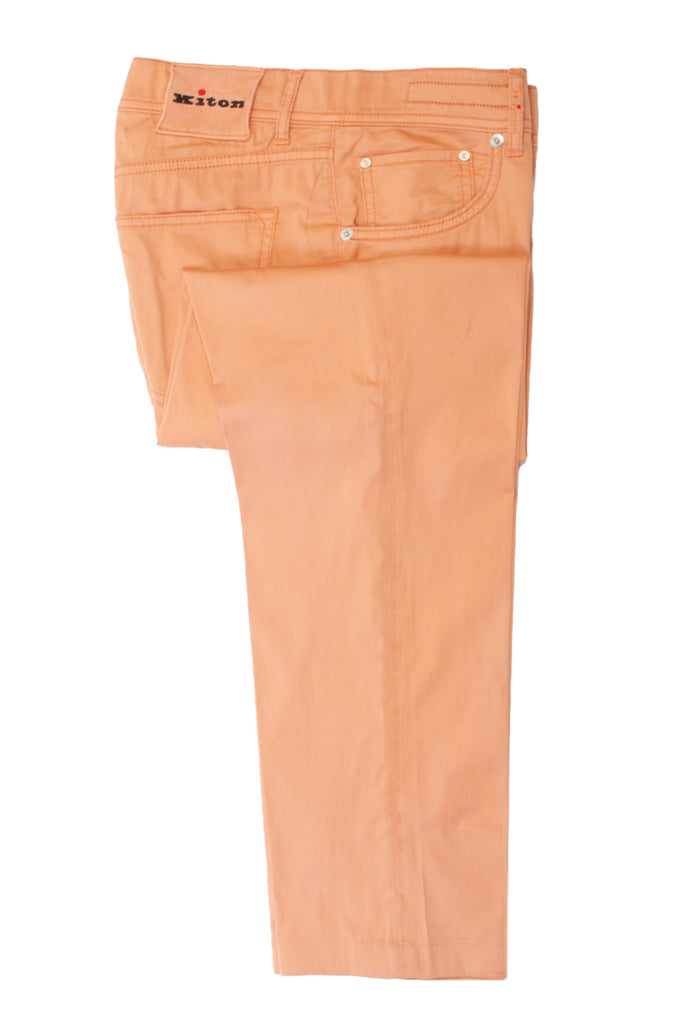 Kiton Salmon Silk Cotton 5-Pocket Pants