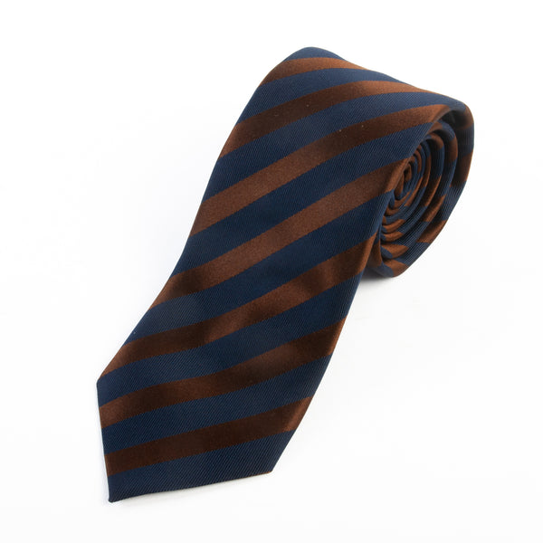 Loding Brown on Navy Blue Striped Tie