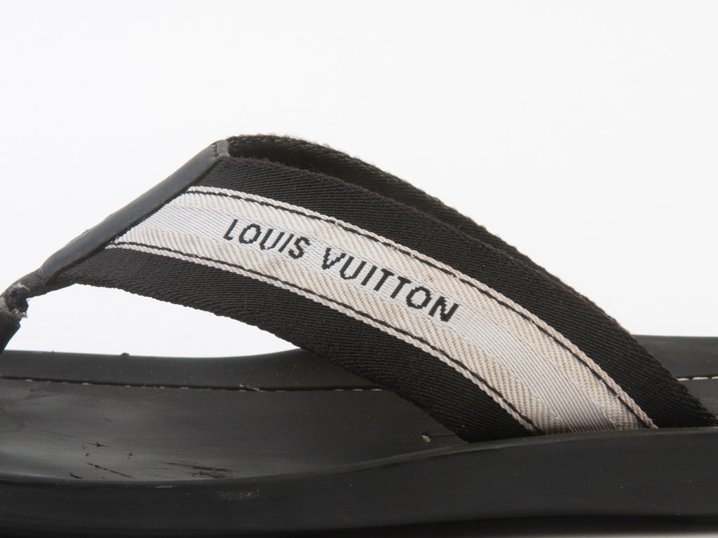 Louis Vuitton Black and White Strap Slides