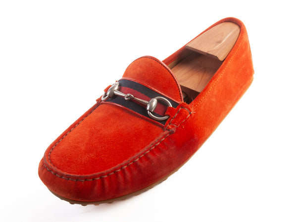 Gucci Orange Suede Horsebit Loafers