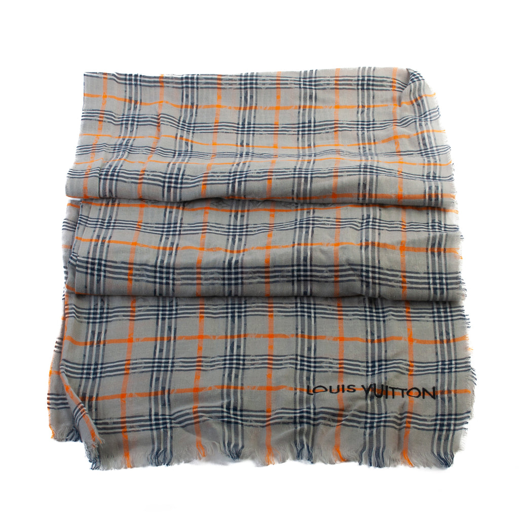 Louis Vuitton Orange and Grey Check Lightweight Cotton Scarf