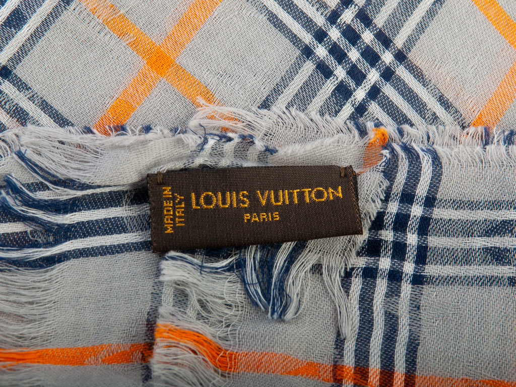 Louis Vuitton Orange and Grey Check Lightweight Cotton Scarf