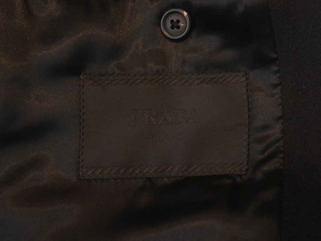 Prada Black Single Button Cashmere Blend Overcoat