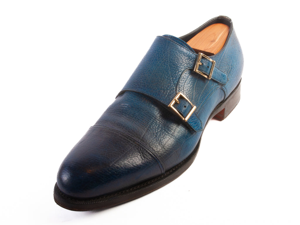 Santoni Blue Double Monk Goodyear Welted Shoes