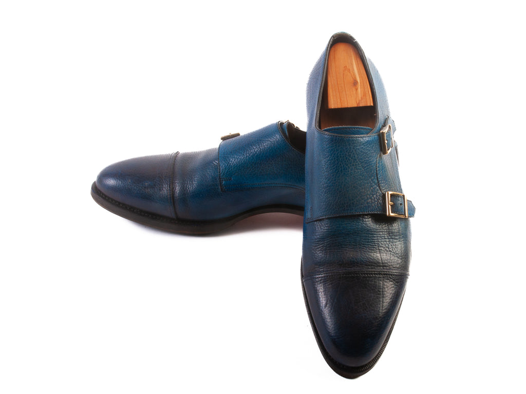 Santoni Blue Double Monk Goodyear Welted Shoes