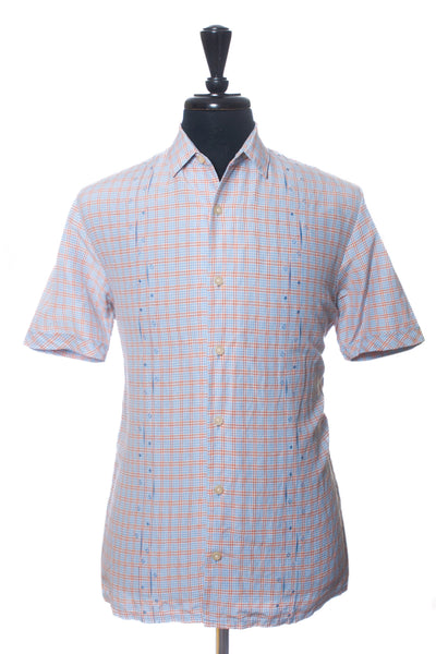 Tommy Bahama Blue and Orange Check Embroidered Short Sleeve Shirt