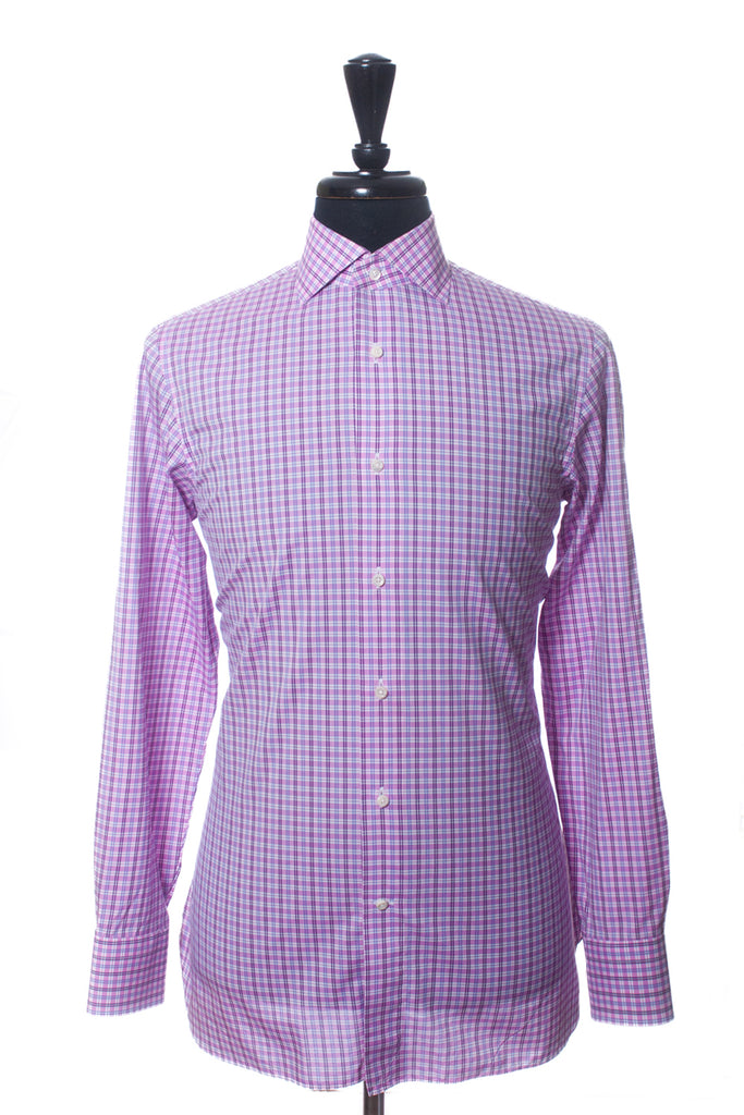 Ermenegildo Zegna Pink Check Slim Fit Dress Shirt