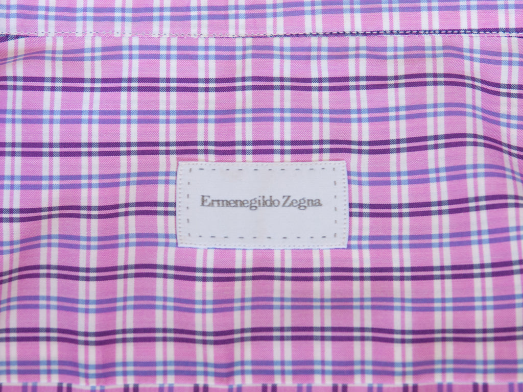 Ermenegildo Zegna Pink Check Slim Fit Dress Shirt