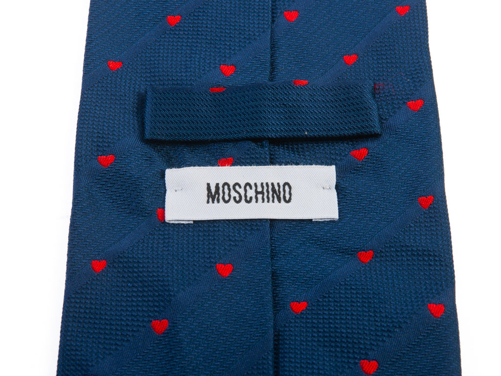 Moschino Navy Blue Heart Polka Dot Tie