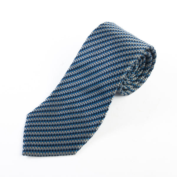 Armani Collezioni Blue and Silver Box Striped Tie