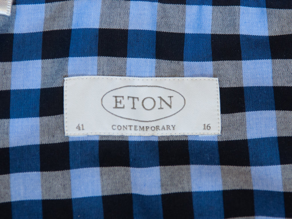 Eton Blue Check Contemporary Fit Button Down Shirt