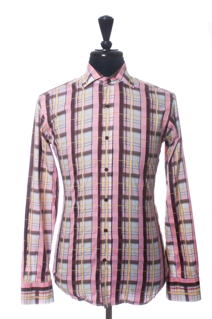 Etro Brown on Pink Check Shirt