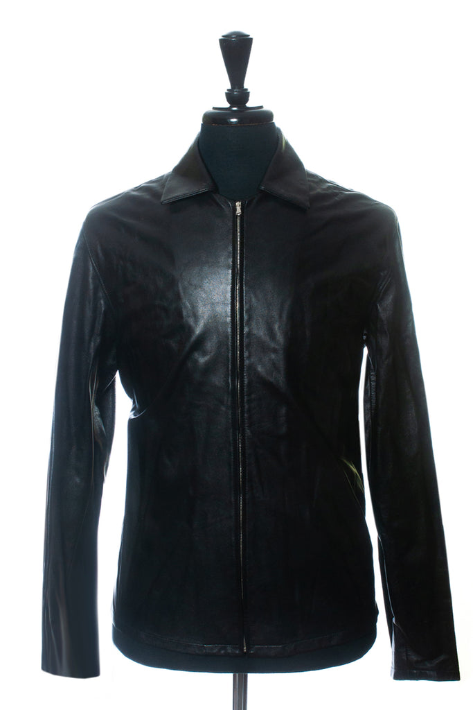 Barney’s New York Black Lambskin Leather Overshirt