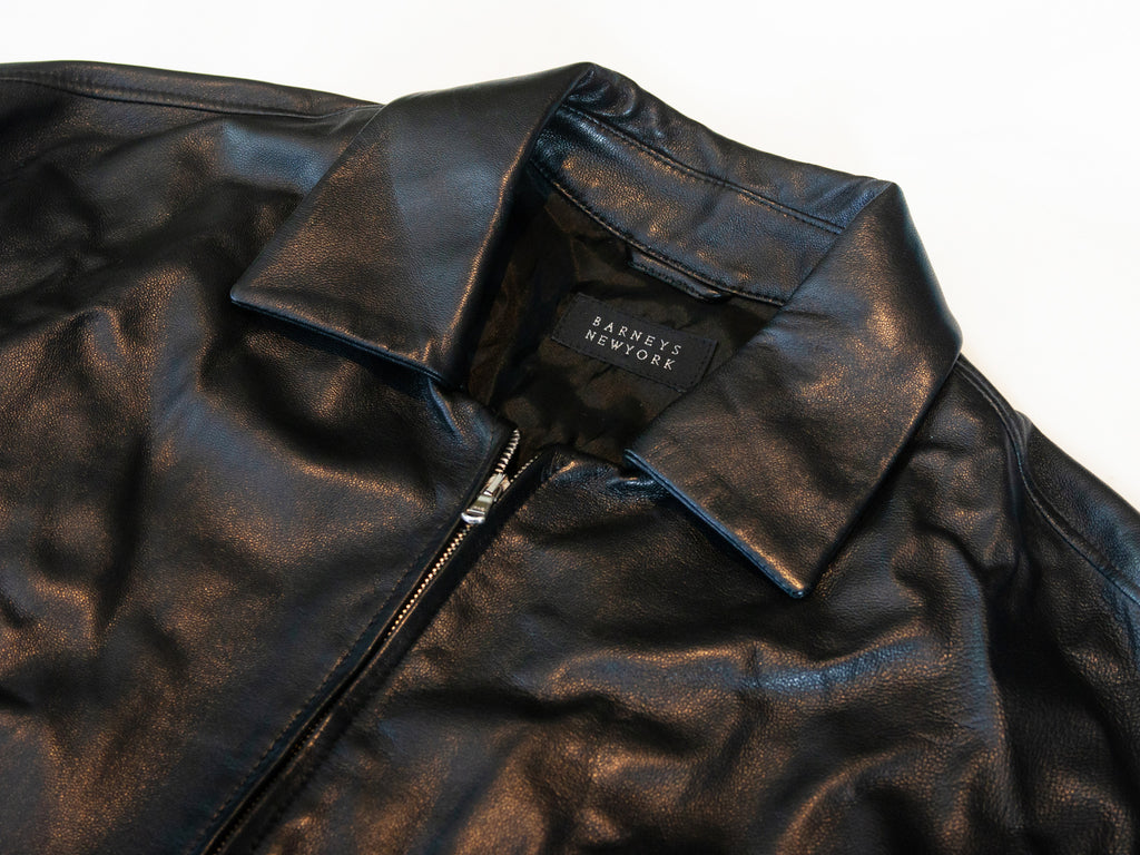 Barney’s New York Black Lambskin Leather Overshirt