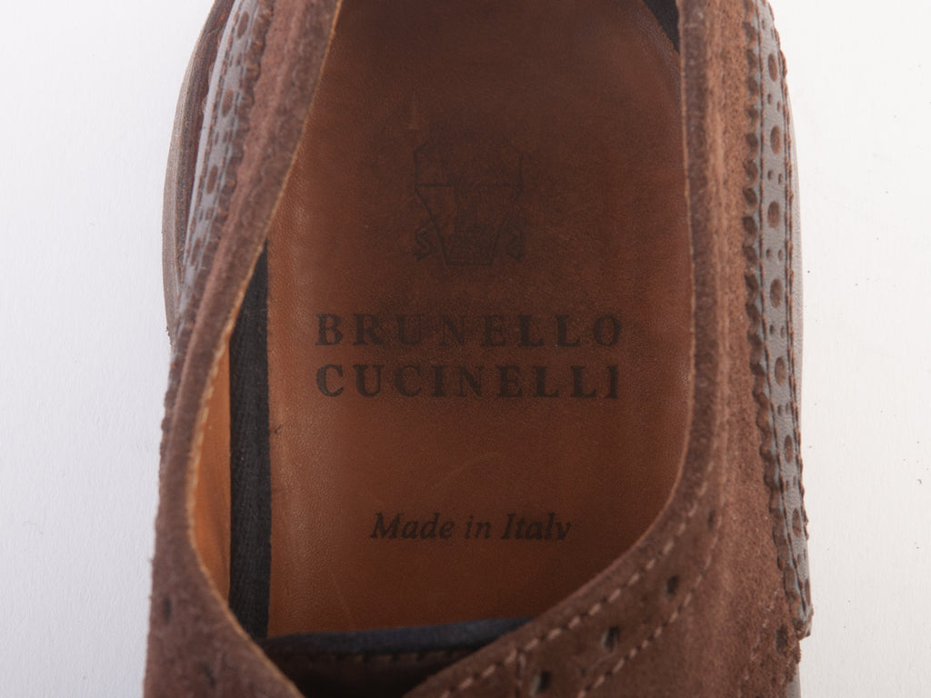 Brunello Cucinelli Brown Suede and Leather Derby Shoes