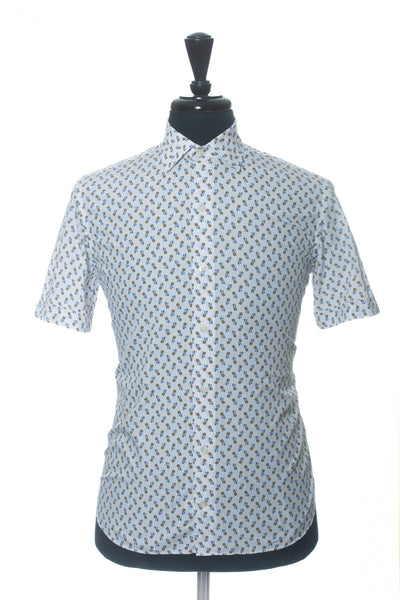 Culturata White Pineapple Print Tailored Fit Short Sleeve Shirt