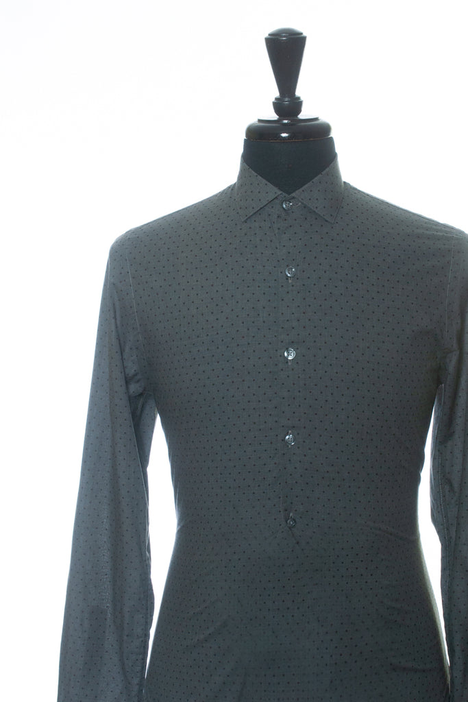 Patrick Assaraf Grey Dotted Twill Fitted Shirt