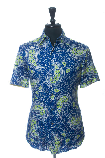 Robert Graham Silk Road Blue Paisley Short Sleeve Shirt