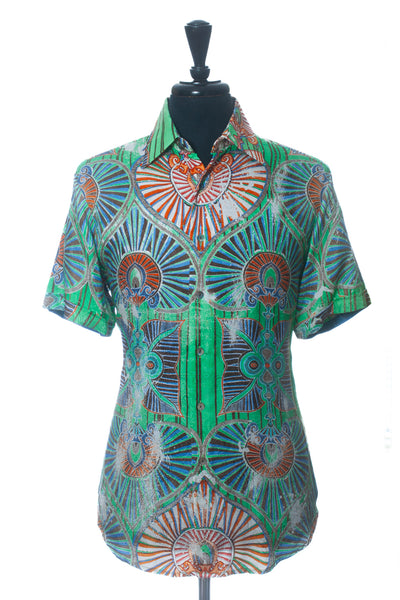 Robert Graham Silk Road Green Print Short Sleeve Shirt