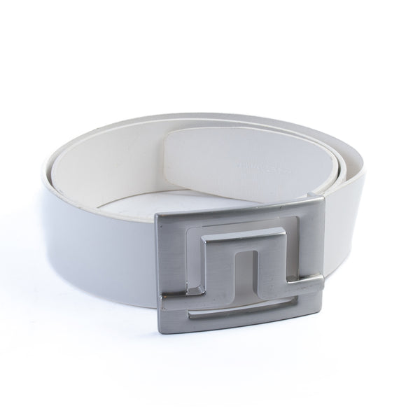 J.Lindeberg White Leather Logo Buckle Belt