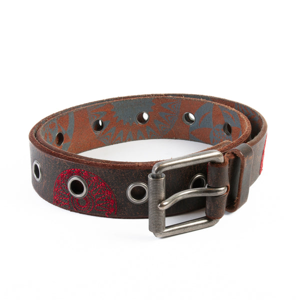 Robert Graham Brown Embroidered Leather Wide Belt