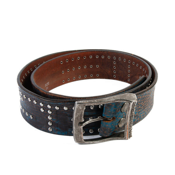 Energie Blue Studded Leather Wide Belt