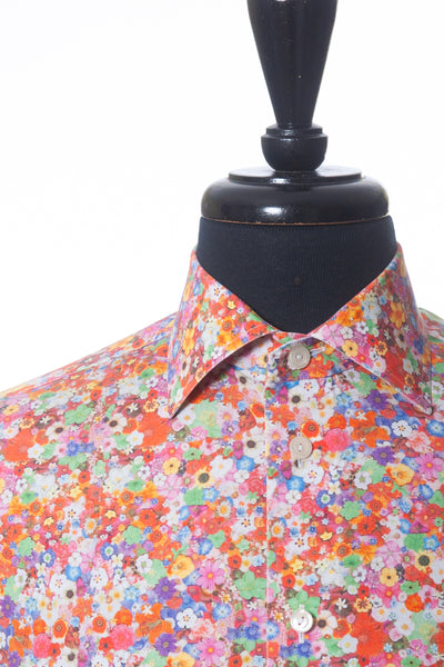 Eton Orange Floral Print Contemporary Fit Shirt