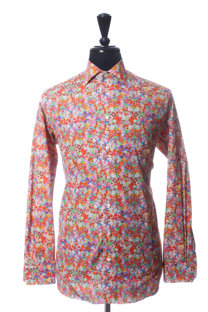 Eton Orange Floral Print Contemporary Fit Shirt