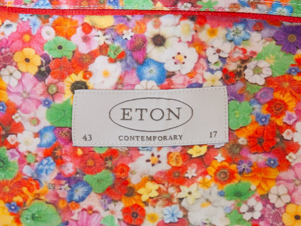 Eton Orange Floral Print Contemporary Fit Shirt