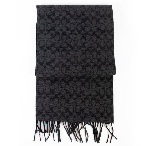 Coach Grey and Black Logo Scarf