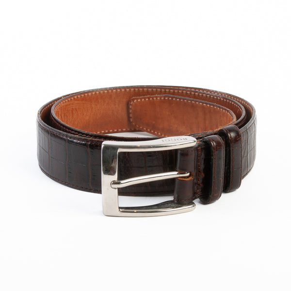 Boggi Milano Brown Embossed Leather Belt