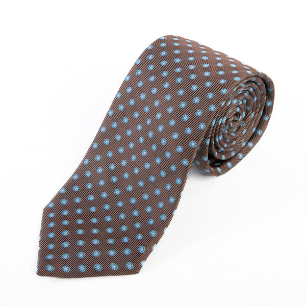 Corneliani Blue on Brown Floral Patterned Tie