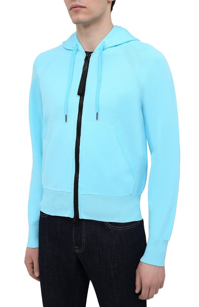 Tom Ford Light Blue Silk Blend Full Zip Hoodie